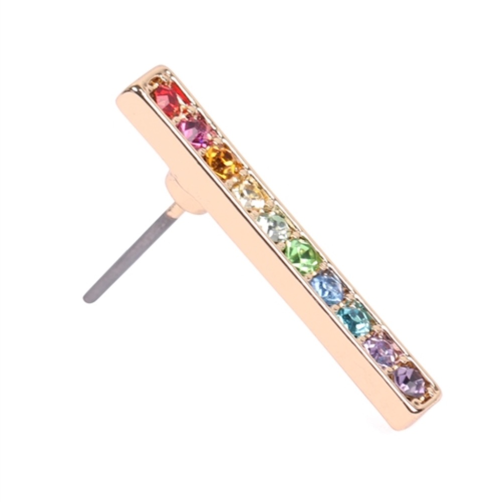 Rainbow Rhinestone bar earring's - Picture 5 of 11